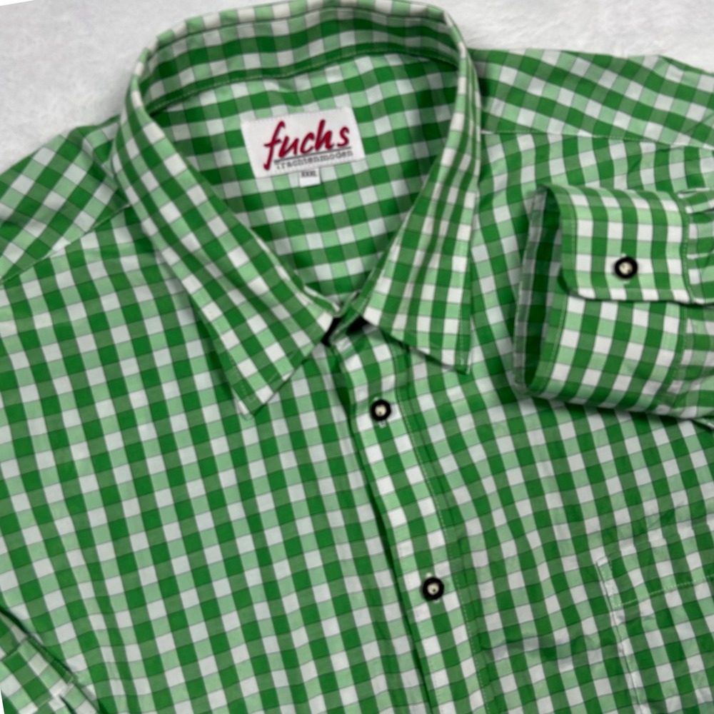 Fuchs Trachtenmoden Button Shirt Men XXXL Green Gingham Check Alpine Long Sleeve